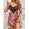 image:imageWomens Plus Size Floral Lace Sheer Satin Nightgown Spaghetti Strap Night Dress ChemiseBrown