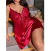 image:imageWomens Plus Size Floral Lace Sheer Satin Nightgown Spaghetti Strap Night Dress ChemiseBurgundy