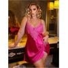 image:imageWomens Plus Size Floral Lace Sheer Satin Nightgown Spaghetti Strap Night Dress ChemiseHot Pink
