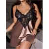 image:imageWomens Plus Size Floral Lace Sheer Satin Nightgown Spaghetti Strap Night Dress ChemiseMocha Brown