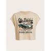 image:imageWomens Plus Size Letter Car Graphic Tees Short Sleeve Crew Neck Crop Tops Summer T ShirtBeige