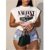 image:imageWomens Plus Size Letter Car Graphic Tees Short Sleeve Crew Neck Crop Tops Summer T ShirtSolid White