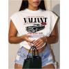 image:imageWomens Plus Size Letter Car Graphic Tees Short Sleeve Crew Neck Crop Tops Summer T ShirtSolid White