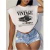 image:imageWomens Plus Size Letter Car Graphic Tees Short Sleeve Crew Neck Crop Tops Summer T ShirtWhite