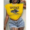 image:imageWomens Plus Size Letter Car Graphic Tees Short Sleeve Crew Neck Crop Tops Summer T ShirtYellow