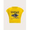 image:imageWomens Plus Size Letter Car Graphic Tees Short Sleeve Crew Neck Crop Tops Summer T ShirtYellow