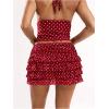 image:imageWomens Polka Dots Ruffle Tiered Layered Skirts Low Rise Ruched Y2K A Line Mini SkirtBurgundy
