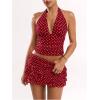 image:imageWomens Polka Dots Ruffle Tiered Layered Skirts Low Rise Ruched Y2K A Line Mini SkirtBurgundy