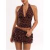 image:imageWomens Polka Dots Ruffle Tiered Layered Skirts Low Rise Ruched Y2K A Line Mini SkirtCoffee Brown