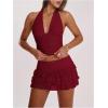 image:imageWomens Polka Dots Ruffle Tiered Layered Skirts Low Rise Ruched Y2K A Line Mini SkirtPure Burgundy