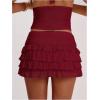 image:imageWomens Polka Dots Ruffle Tiered Layered Skirts Low Rise Ruched Y2K A Line Mini SkirtPure Burgundy