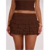 image:imageWomens Polka Dots Ruffle Tiered Layered Skirts Low Rise Ruched Y2K A Line Mini SkirtPure Coffee Brown
