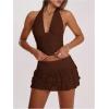 image:imageWomens Polka Dots Ruffle Tiered Layered Skirts Low Rise Ruched Y2K A Line Mini SkirtPure Coffee Brown