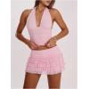 image:imageWomens Polka Dots Ruffle Tiered Layered Skirts Low Rise Ruched Y2K A Line Mini SkirtPure Coral Pink
