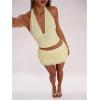 image:imageWomens Polka Dots Ruffle Tiered Layered Skirts Low Rise Ruched Y2K A Line Mini SkirtPure Yellow