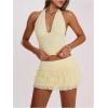 image:imageWomens Polka Dots Ruffle Tiered Layered Skirts Low Rise Ruched Y2K A Line Mini SkirtPure Yellow