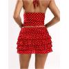 image:imageWomens Polka Dots Ruffle Tiered Layered Skirts Low Rise Ruched Y2K A Line Mini SkirtRed