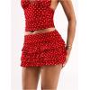 image:imageWomens Polka Dots Ruffle Tiered Layered Skirts Low Rise Ruched Y2K A Line Mini SkirtRed