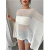 image:imageWomens See Through Knit Poncho Shawl 34 Sleeve Split Asymmetrical Shrug Sweater Cover UpApricot