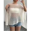 image:imageWomens See Through Knit Poncho Shawl 34 Sleeve Split Asymmetrical Shrug Sweater Cover UpApricot