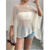 image:imageWomens See Through Knit Poncho Shawl 34 Sleeve Split Asymmetrical Shrug Sweater Cover UpApricot