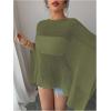 image:imageWomens See Through Knit Poncho Shawl 34 Sleeve Split Asymmetrical Shrug Sweater Cover UpArmy Green