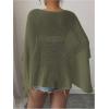 image:imageWomens See Through Knit Poncho Shawl 34 Sleeve Split Asymmetrical Shrug Sweater Cover UpArmy Green