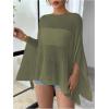 image:imageWomens See Through Knit Poncho Shawl 34 Sleeve Split Asymmetrical Shrug Sweater Cover UpArmy Green