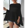 image:imageWomens See Through Knit Poncho Shawl 34 Sleeve Split Asymmetrical Shrug Sweater Cover UpBlack