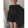 image:imageWomens See Through Knit Poncho Shawl 34 Sleeve Split Asymmetrical Shrug Sweater Cover UpBlack