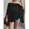 image:imageWomens See Through Knit Poncho Shawl 34 Sleeve Split Asymmetrical Shrug Sweater Cover UpBlack