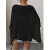 image:imageWomens See Through Knit Poncho Shawl 34 Sleeve Split Asymmetrical Shrug Sweater Cover UpBlack