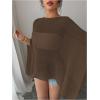 image:imageWomens See Through Knit Poncho Shawl 34 Sleeve Split Asymmetrical Shrug Sweater Cover UpCoffee Brown
