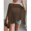 image:imageWomens See Through Knit Poncho Shawl 34 Sleeve Split Asymmetrical Shrug Sweater Cover UpCoffee Brown