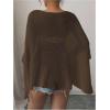 image:imageWomens See Through Knit Poncho Shawl 34 Sleeve Split Asymmetrical Shrug Sweater Cover UpCoffee Brown