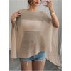 image:imageWomens See Through Knit Poncho Shawl 34 Sleeve Split Asymmetrical Shrug Sweater Cover UpKhaki
