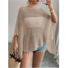 image:imageWomens See Through Knit Poncho Shawl 34 Sleeve Split Asymmetrical Shrug Sweater Cover UpKhaki