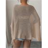 image:imageWomens See Through Knit Poncho Shawl 34 Sleeve Split Asymmetrical Shrug Sweater Cover UpKhaki