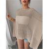 image:imageWomens See Through Knit Poncho Shawl 34 Sleeve Split Asymmetrical Shrug Sweater Cover UpKhaki