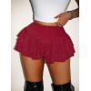 image:imageWomens Sequin Glitter Booty Shorts Layered Ruffle Sparkly Skirts High Waisted Club Party Rave Cheeky SkortsPure Red