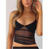 image:imageWomens Sheer Mesh Camisole Tops Ruched V Neck Spaghetti Strap Crop Tank TopBlack