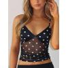 image:imageWomens Sheer Mesh Camisole Tops Ruched V Neck Spaghetti Strap Crop Tank TopBlack and White