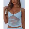 image:imageWomens Sheer Mesh Camisole Tops Ruched V Neck Spaghetti Strap Crop Tank TopBlue