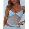 image:imageWomens Sheer Mesh Camisole Tops Ruched V Neck Spaghetti Strap Crop Tank TopBlue