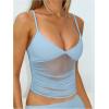 image:imageWomens Sheer Mesh Camisole Tops Ruched V Neck Spaghetti Strap Crop Tank TopBlue