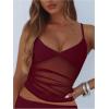 image:imageWomens Sheer Mesh Camisole Tops Ruched V Neck Spaghetti Strap Crop Tank TopBurgundy