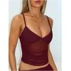 image:imageWomens Sheer Mesh Camisole Tops Ruched V Neck Spaghetti Strap Crop Tank TopBurgundy