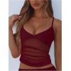 image:imageWomens Sheer Mesh Camisole Tops Ruched V Neck Spaghetti Strap Crop Tank TopBurgundy