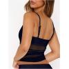 image:imageWomens Sheer Mesh Camisole Tops Ruched V Neck Spaghetti Strap Crop Tank TopDeep Blue