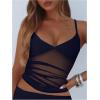 image:imageWomens Sheer Mesh Camisole Tops Ruched V Neck Spaghetti Strap Crop Tank TopDeep Blue